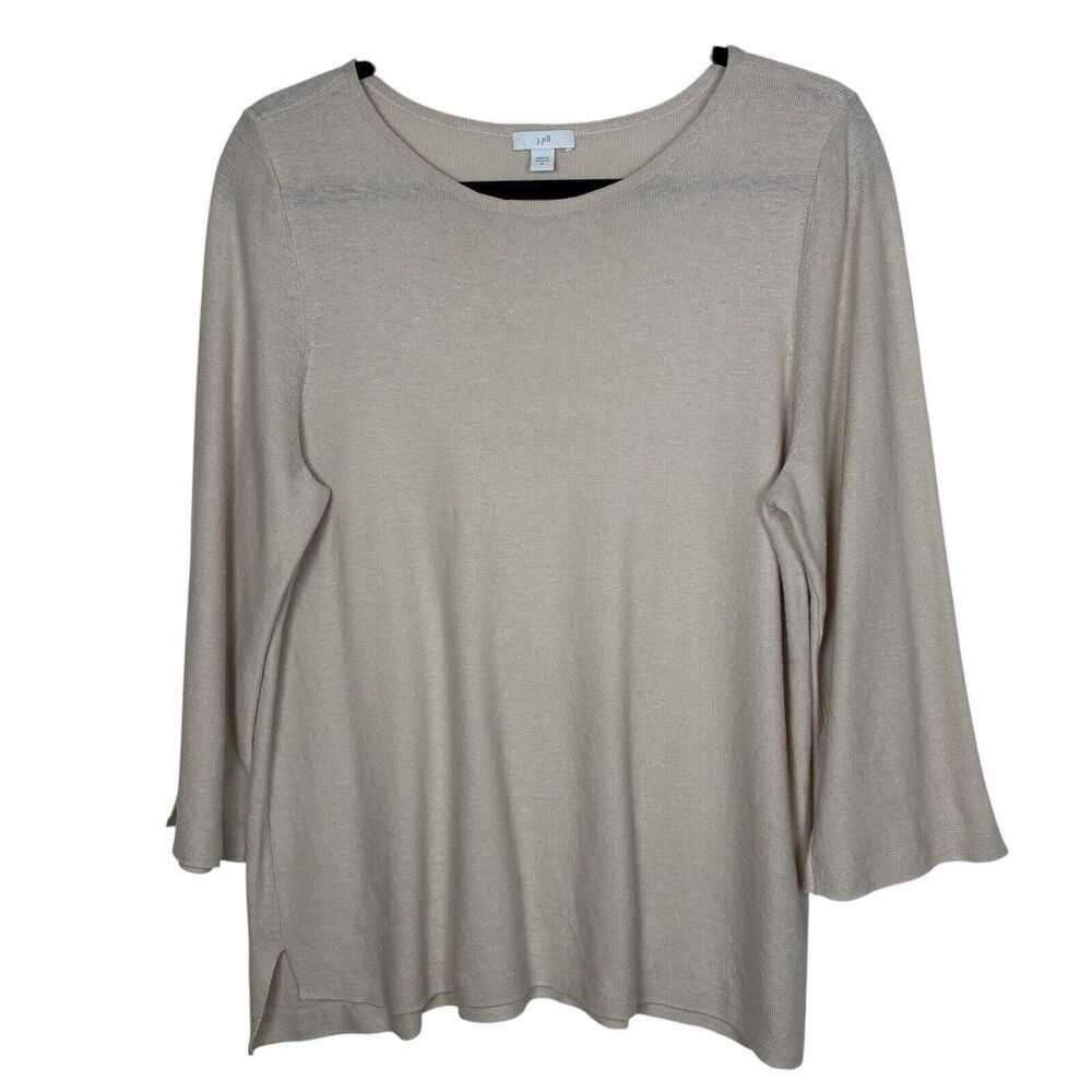 J Jill Shirt M Beige Linen Top Knit Casual Top Coastal Cottage Luxury Modal